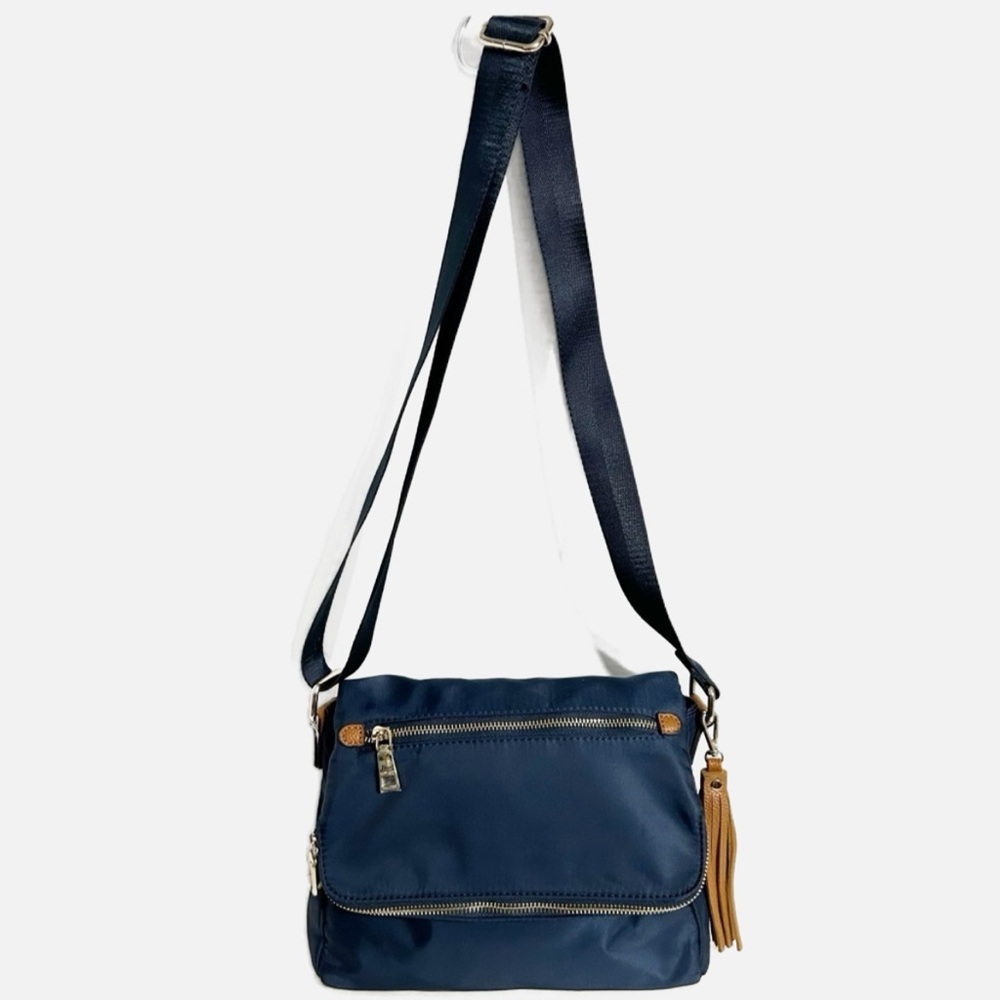 G.H. Bass & Co. Navy Blue Crossbody Bag With Faux Leather Trim and Tassel Detail